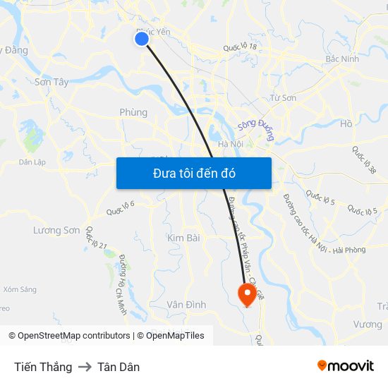 Tiến Thắng to Tân Dân map