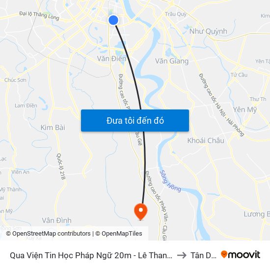 Qua Viện Tin Học Pháp Ngữ 20m - Lê Thanh Nghị to Tân Dân map