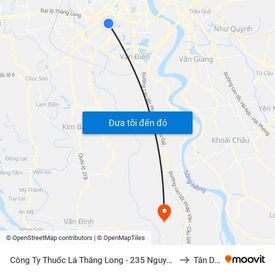 Công Ty Thuốc Lá Thăng Long - 235 Nguyễn Trãi to Tân Dân map