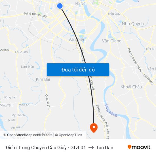 Điểm Trung Chuyển Cầu Giấy - Gtvt 01 to Tân Dân map