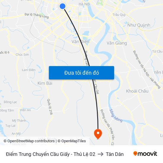 Điểm Trung Chuyển Cầu Giấy - Thủ Lệ 02 to Tân Dân map