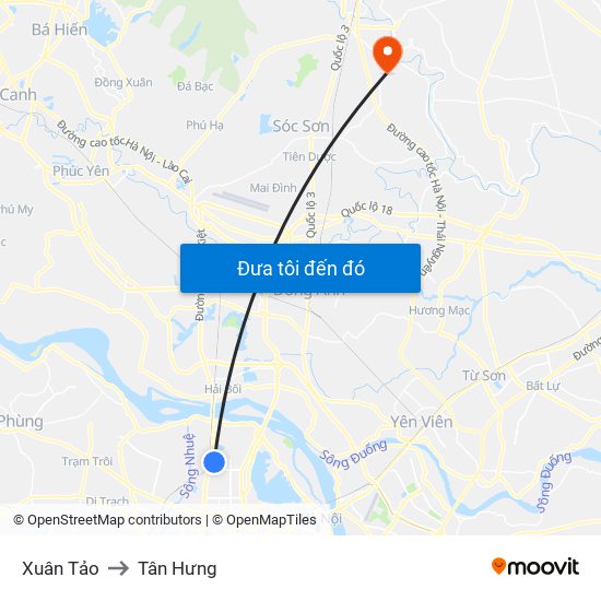 Xuân Tảo to Tân Hưng map