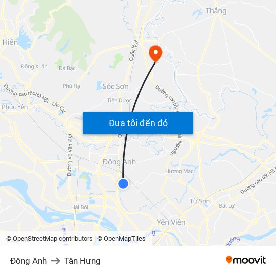 Đông Anh to Tân Hưng map