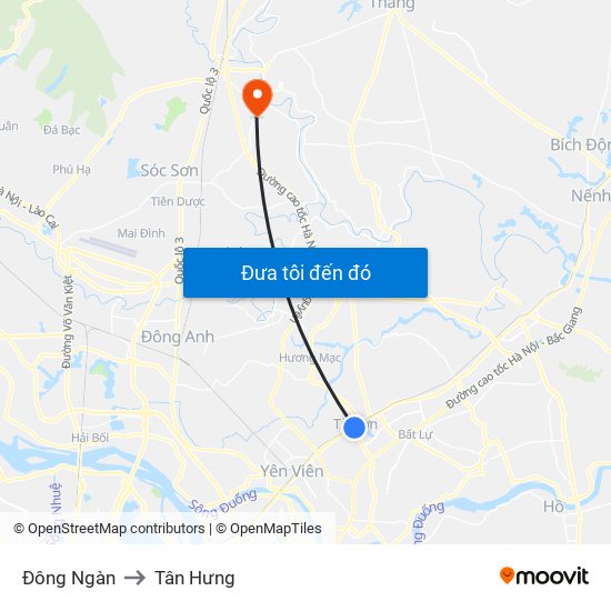 Đông Ngàn to Tân Hưng map