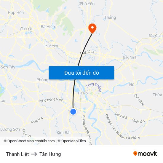 Thanh Liệt to Tân Hưng map