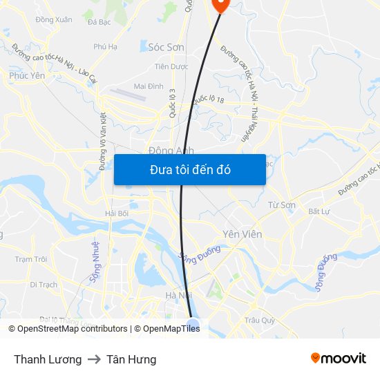 Thanh Lương to Tân Hưng map