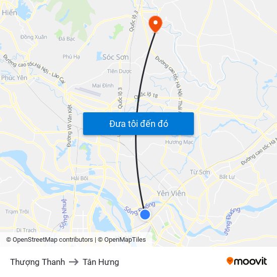 Thượng Thanh to Tân Hưng map