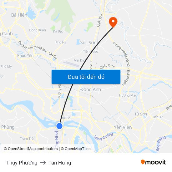 Thụy Phương to Tân Hưng map