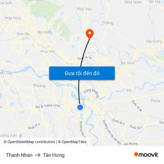Thanh Nhàn to Tân Hưng map