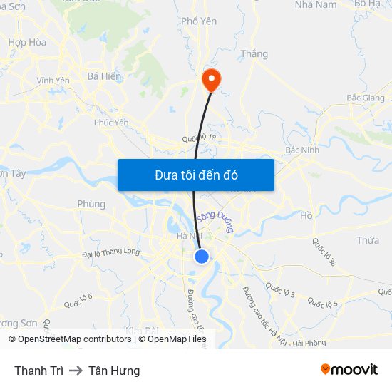 Thanh Trì to Tân Hưng map