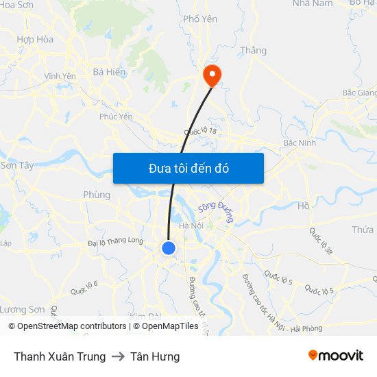 Thanh Xuân Trung to Tân Hưng map