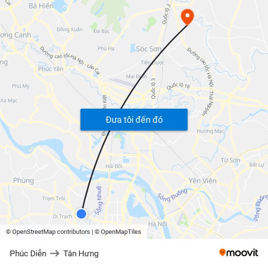 Phúc Diễn to Tân Hưng map