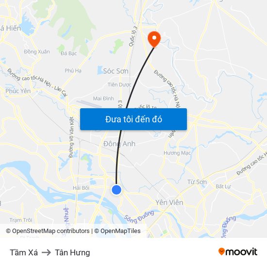 Tầm Xá to Tân Hưng map