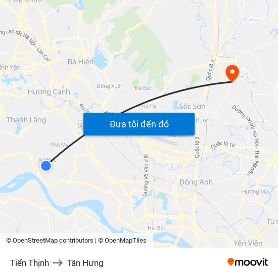 Tiến Thịnh to Tân Hưng map