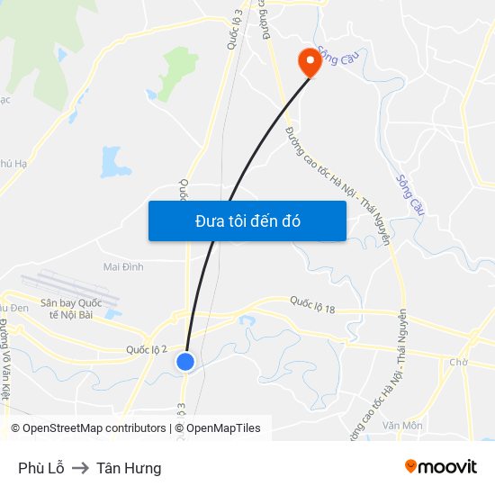 Phù Lỗ to Tân Hưng map