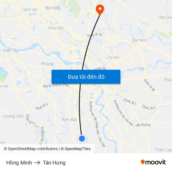 Hồng Minh to Tân Hưng map