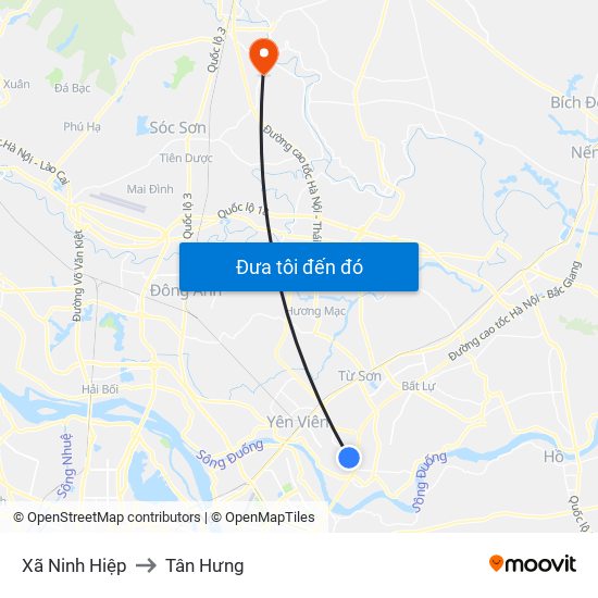 Xã Ninh Hiệp to Tân Hưng map