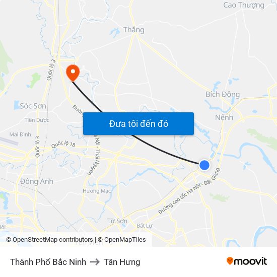 Thành Phố Bắc Ninh to Tân Hưng map