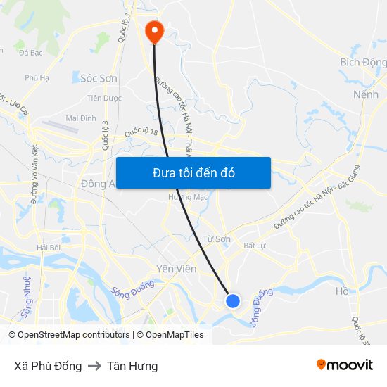 Xã Phù Đổng to Tân Hưng map