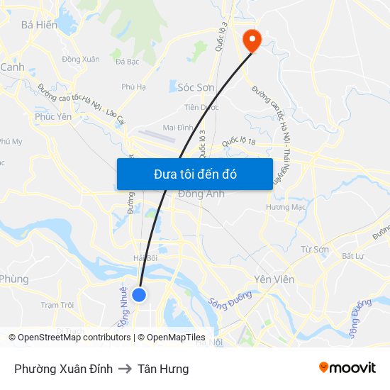 Phường Xuân Đỉnh to Tân Hưng map