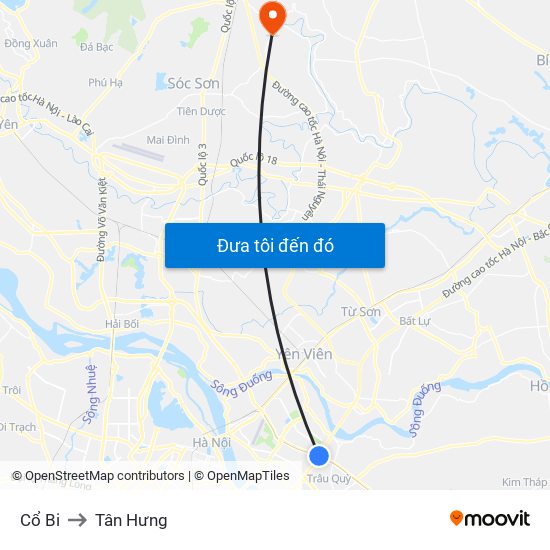 Cổ Bi to Tân Hưng map