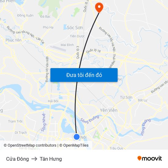 Cửa Đông to Tân Hưng map