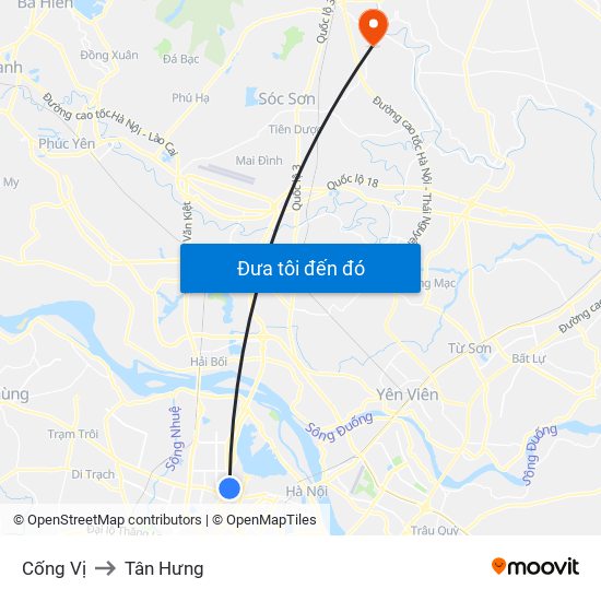 Cống Vị to Tân Hưng map