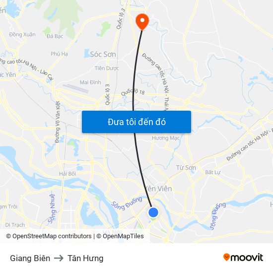 Giang Biên to Tân Hưng map