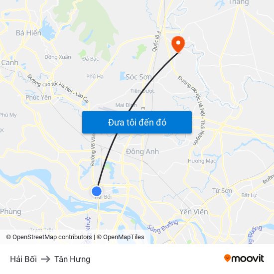 Hải Bối to Tân Hưng map