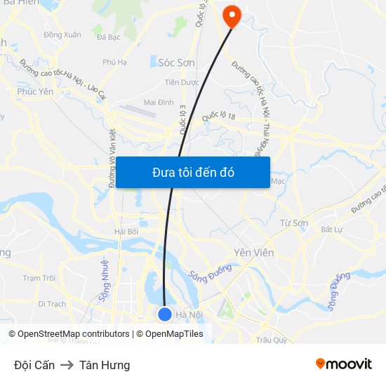 Đội Cấn to Tân Hưng map