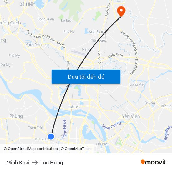 Minh Khai to Tân Hưng map