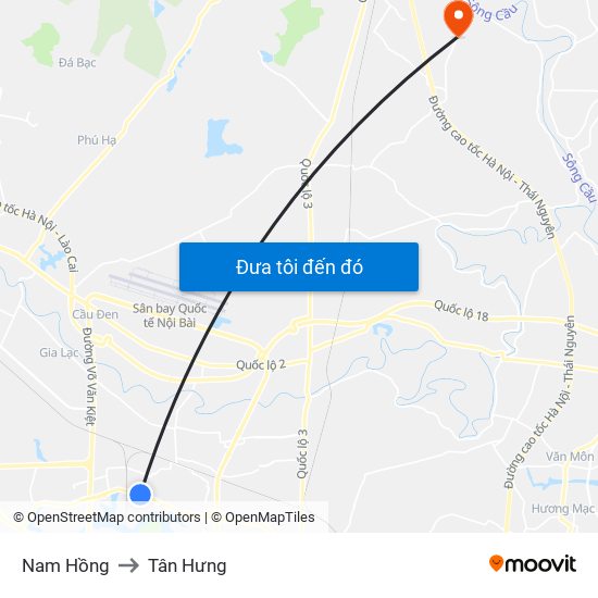Nam Hồng to Tân Hưng map