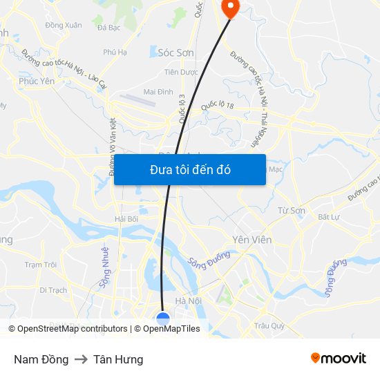 Nam Đồng to Tân Hưng map