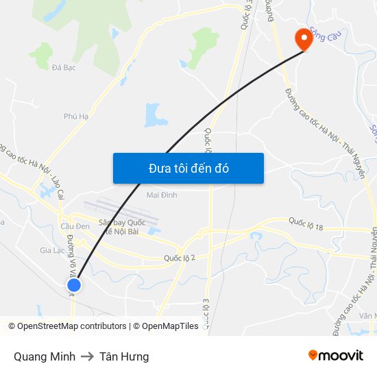 Quang Minh to Tân Hưng map