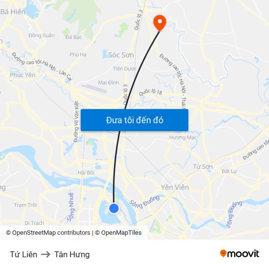 Tứ Liên to Tân Hưng map