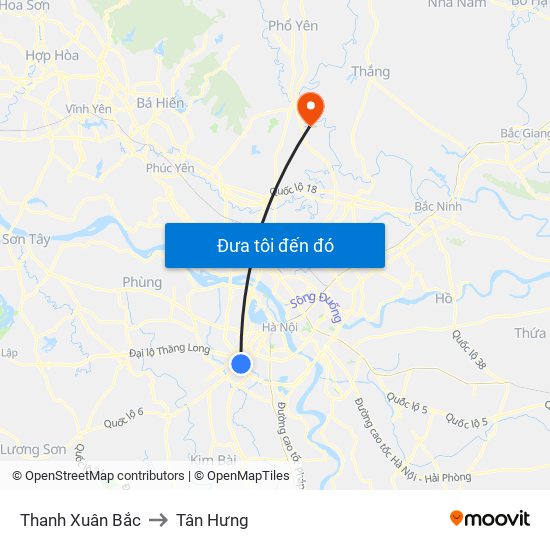Thanh Xuân Bắc to Tân Hưng map