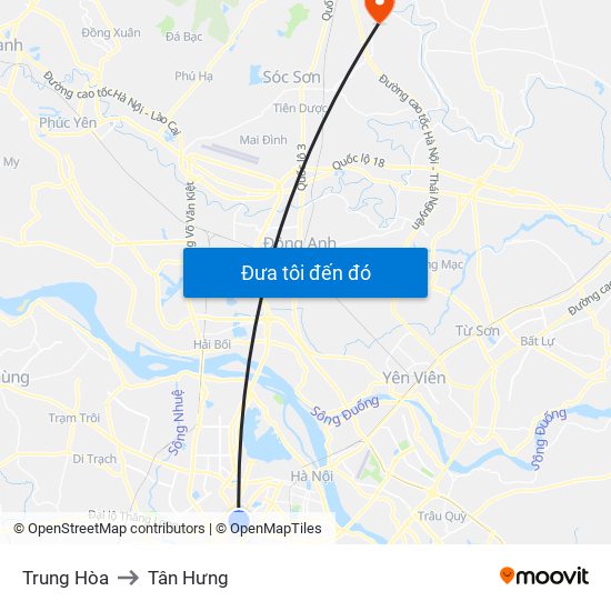 Trung Hòa to Tân Hưng map