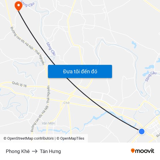 Phong Khê to Tân Hưng map