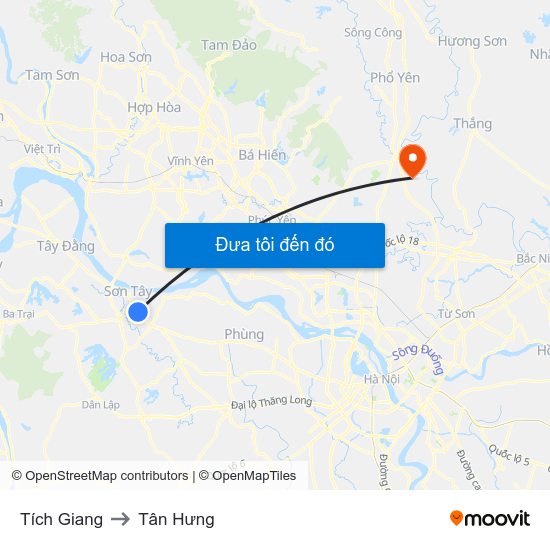 Tích Giang to Tân Hưng map