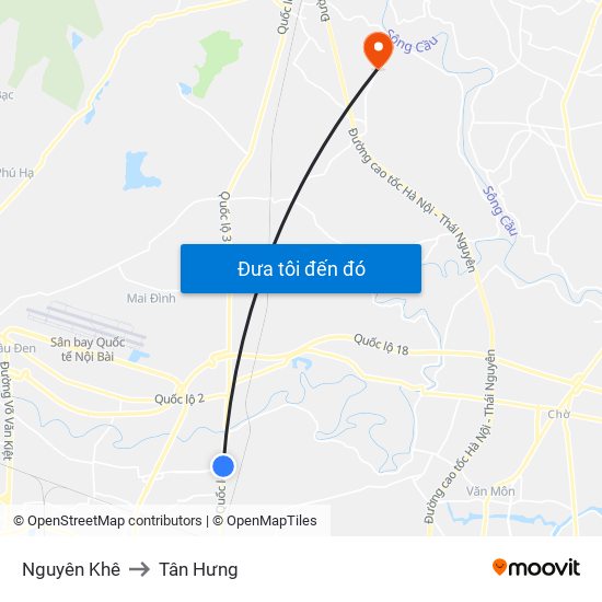 Nguyên Khê to Tân Hưng map