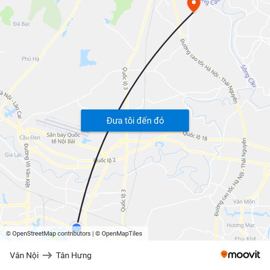 Vân Nội to Tân Hưng map
