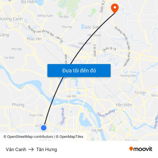 Vân Canh to Tân Hưng map