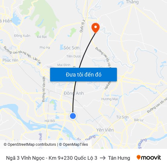 Ngã 3 Vĩnh Ngọc - Km 9+230 Quốc Lộ 3 to Tân Hưng map