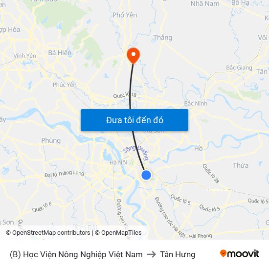 (B) Học Viện Nông Nghiệp Việt Nam to Tân Hưng map
