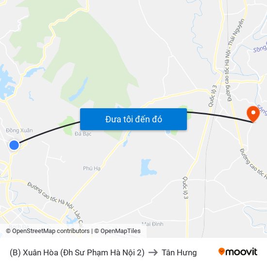 (B) Xuân Hòa (Đh Sư Phạm Hà Nội 2) to Tân Hưng map