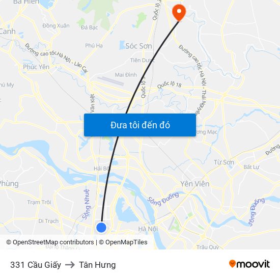 331 Cầu Giấy to Tân Hưng map