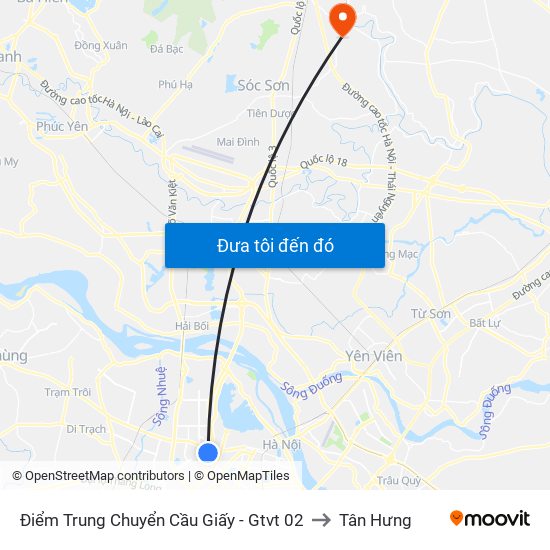 Điểm Trung Chuyển Cầu Giấy - Gtvt 02 to Tân Hưng map