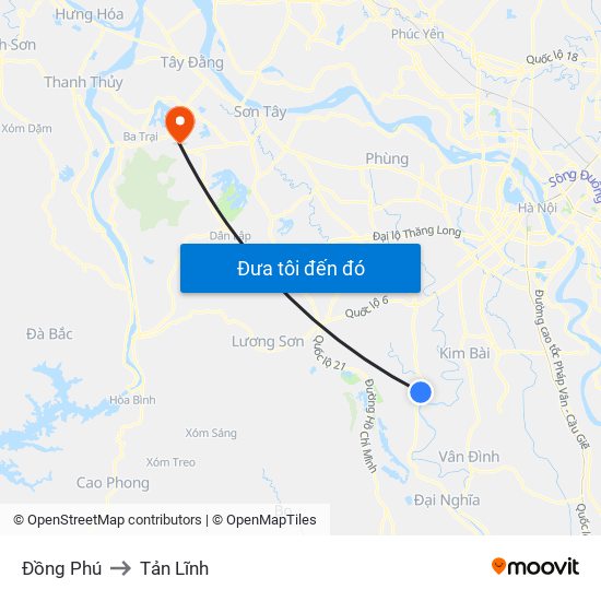 Đồng Phú to Tản Lĩnh map