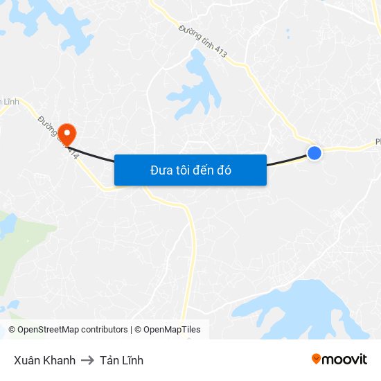 Xuân Khanh to Tản Lĩnh map