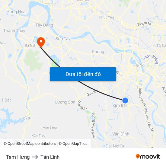 Tam Hưng to Tản Lĩnh map